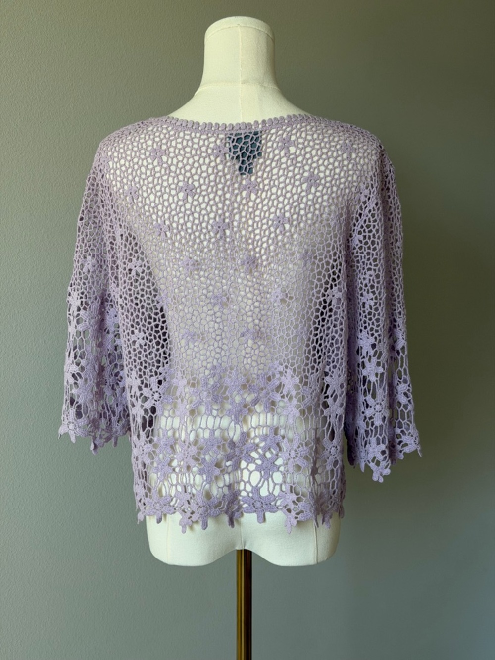 Rabbit Rabbit Rabbit Lavender Crochet Floral Cotton Openwork Cardigan-XL - Picture 5 of 11